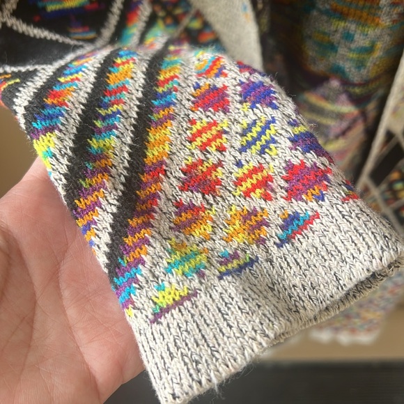 Northern Angel Sz L Long Line Open Front Duster Cardigan Aztec Rainbow Geometric - Picture 6 of 8